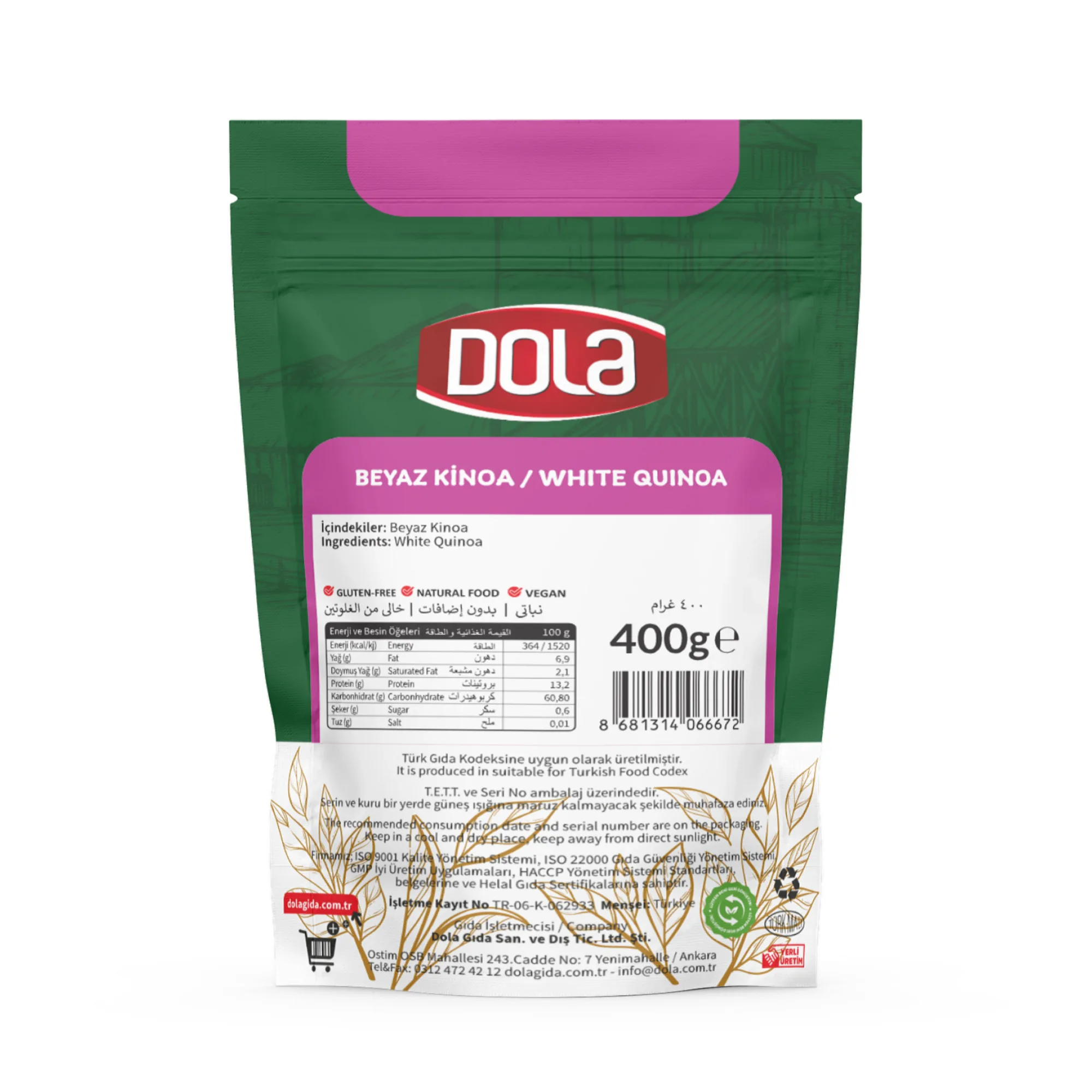Dola Beyaz Kinoa 400 gr 2 Adet Glutensiz