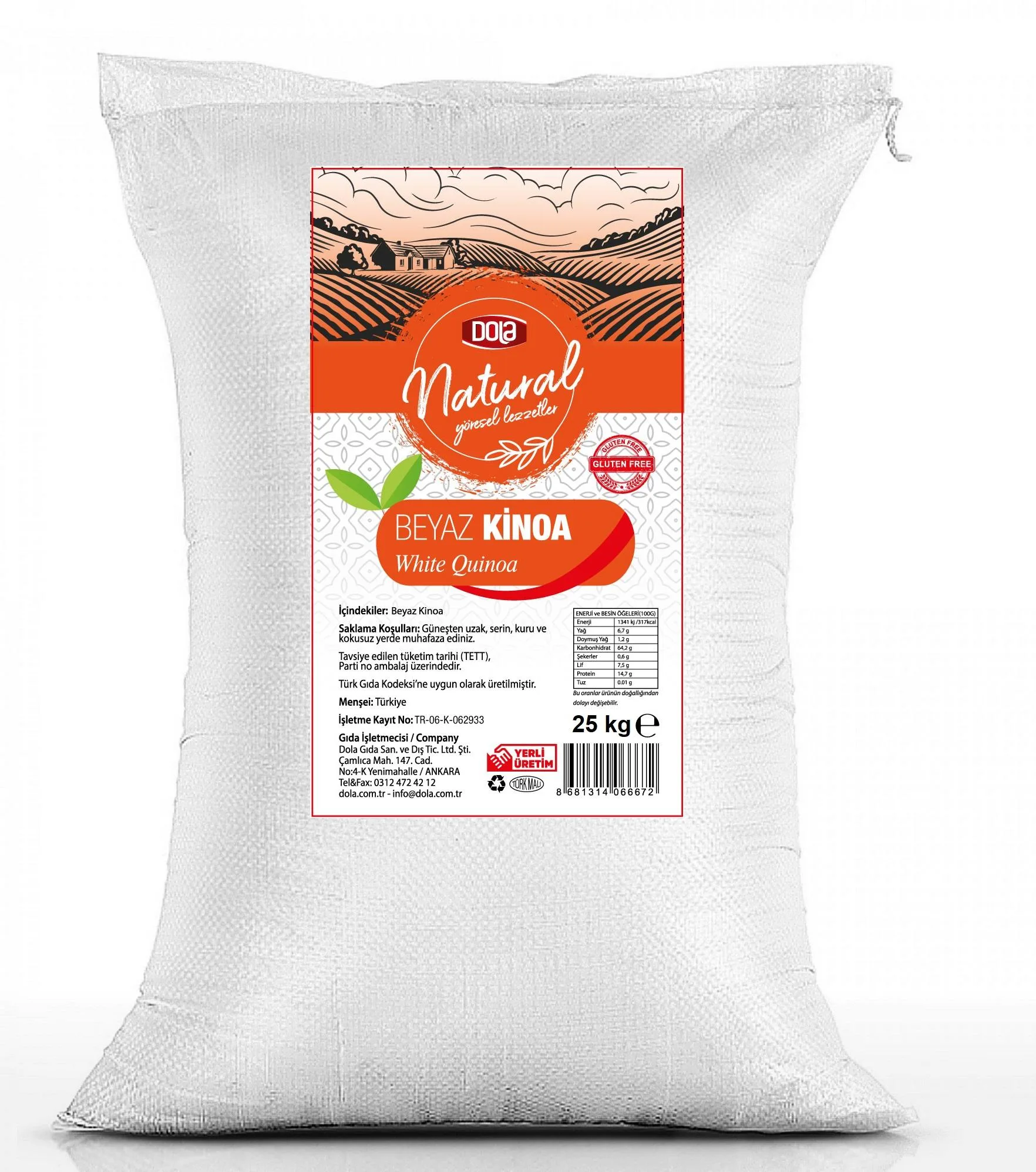 Dola Beyaz Kinoa Glutensiz Natural 25 kg