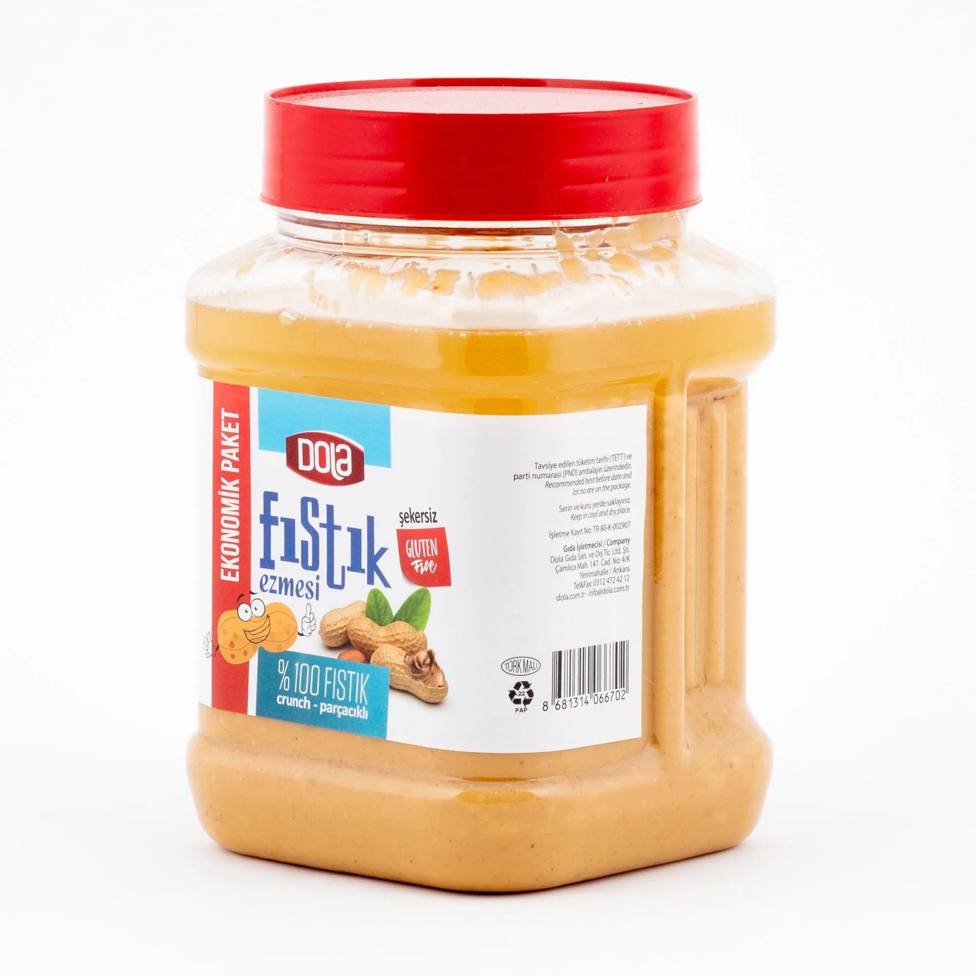Dola Fıstık Ezmesi Parçacıklı Şekersiz 1 kg %100 Saf Doğal @