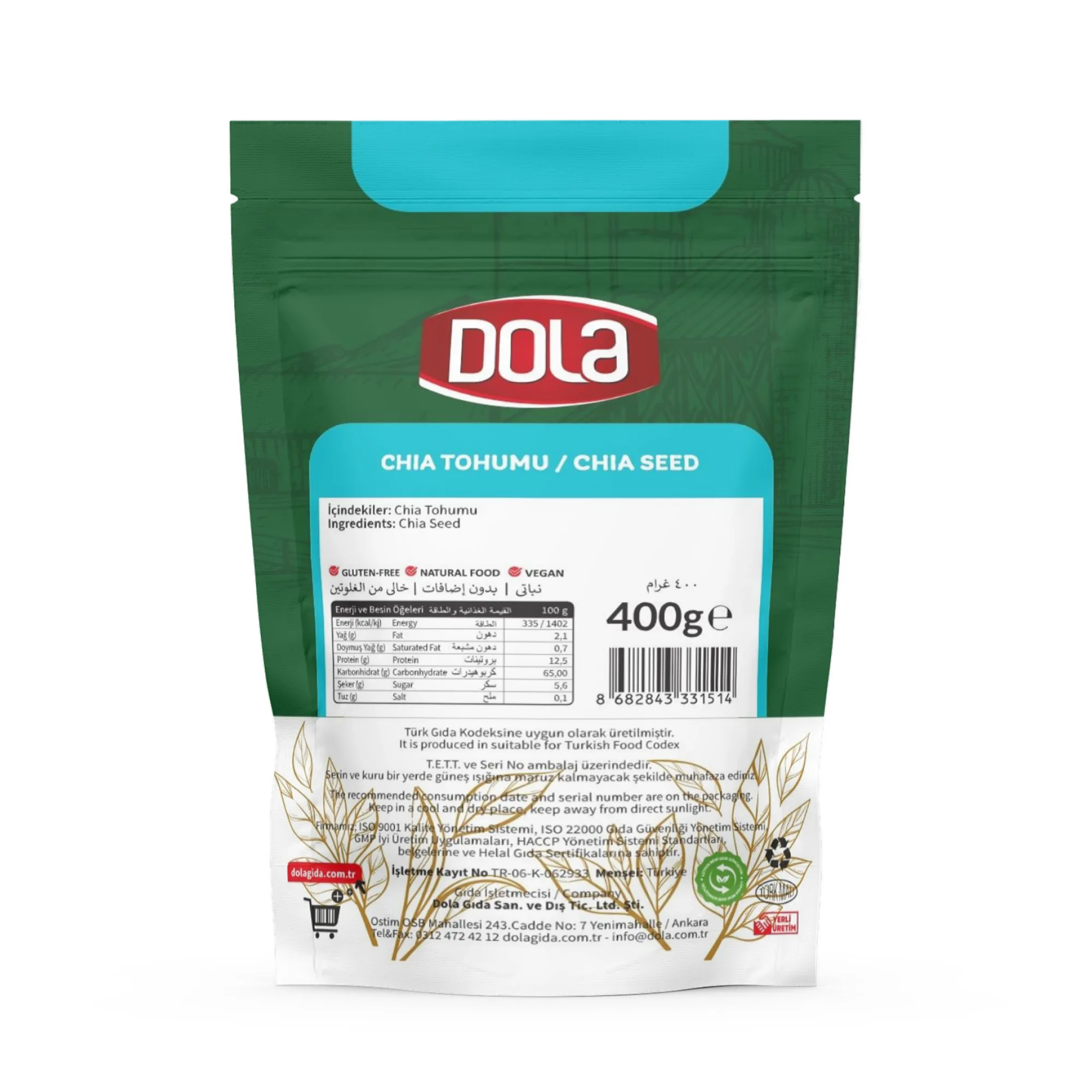 Dola Glutensiz Chia Tohumu 400 Gr.