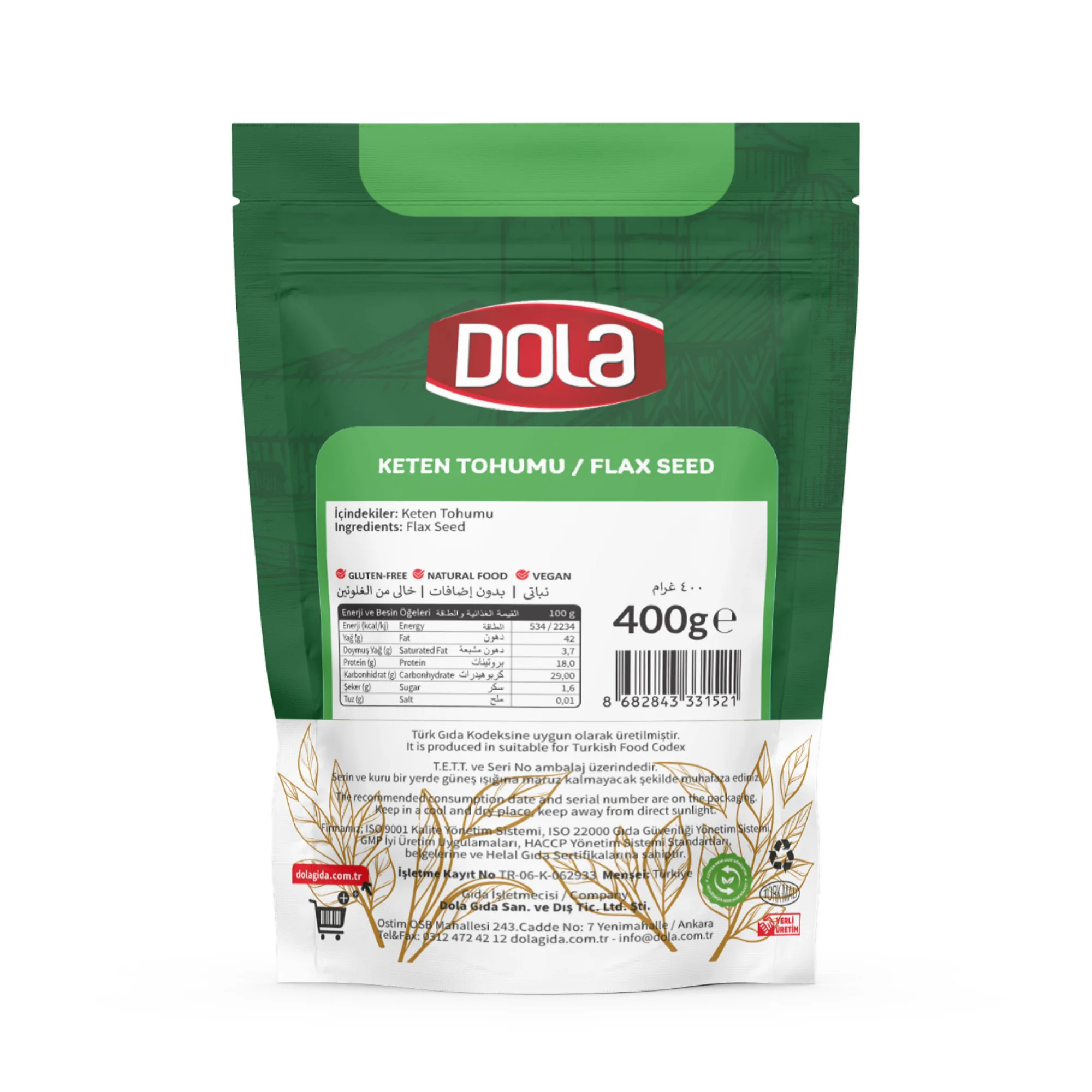 Dola Glutensiz Keten Tohumu 400 Gr 4 Adet