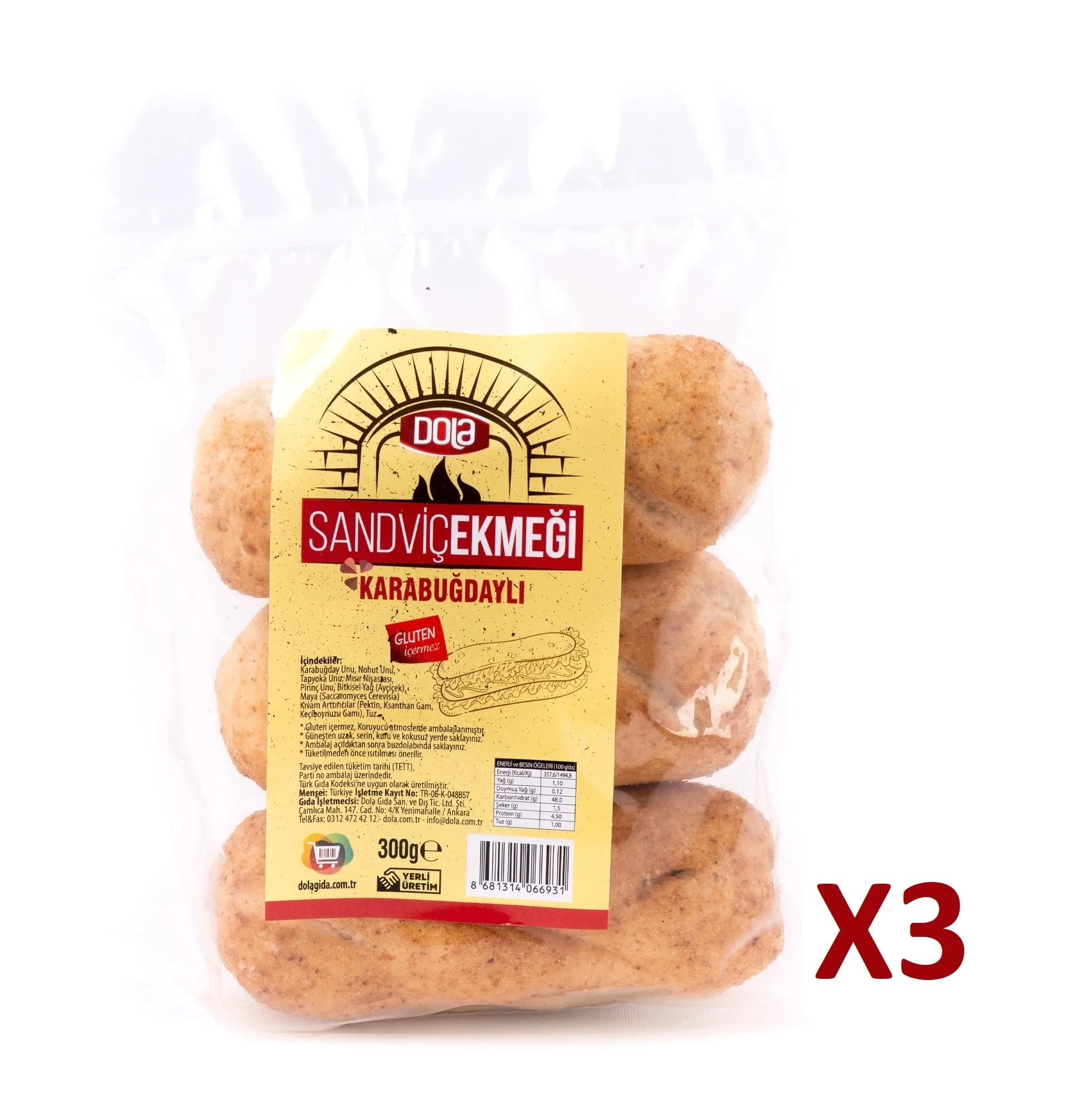 Dola Karabuğdaylı Glutensiz Sandviç Ekmeği 300 g 3 Adet Vakumlu Ambalaj Ekmek