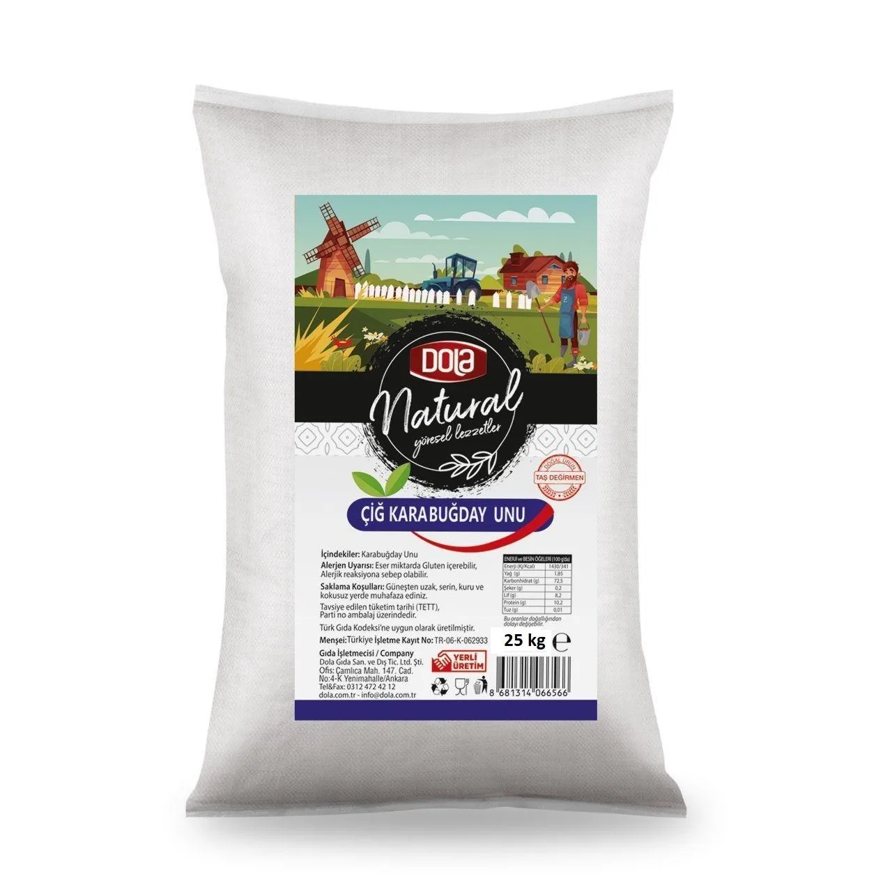 Dola Natural Çiğ Karabuğday Unu 25 Kg