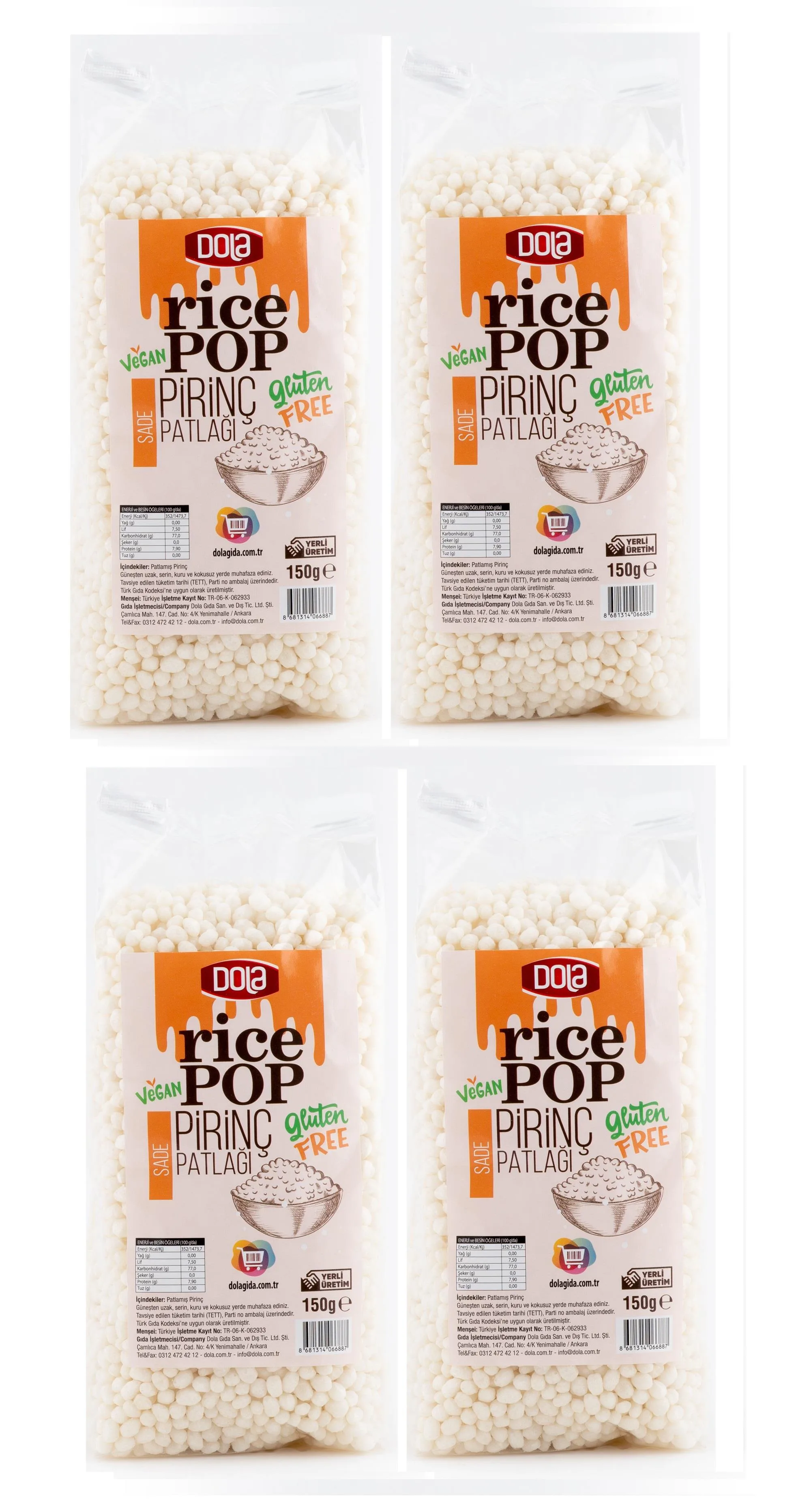 Dola Pirinç Patlağı Rice Pop Sade 150 gr 4 Adet Şekersiz, Glutensiz