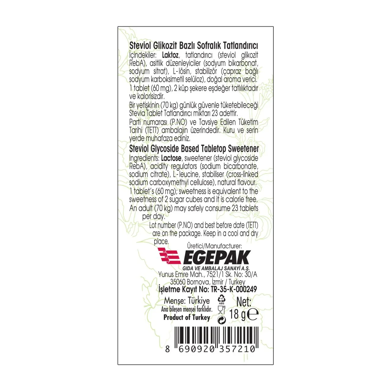 Takita Stevia Tablet Tatlandırıcı 300 Tablet